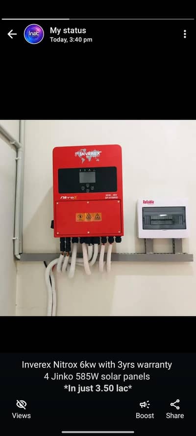 Inverex Nitrox 6kW Hybri Solar System with 4 Jinko 585W Panels 3.5Lac