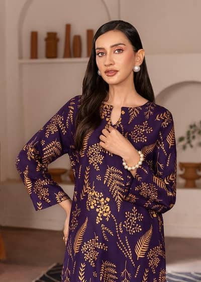 Arabic Stylish women's stitched Printed Shirt and Trousers Set  2pcs