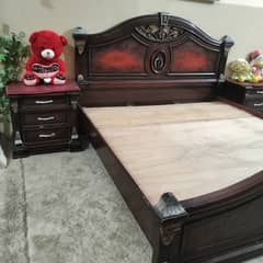 Elegant Solid Wooden Double Bed with Side Tables – Urgent Sale
