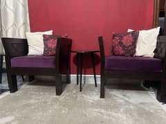 Wooden Armchairs with Side Tables