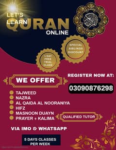 Learn Online Quran, Hifz Quran, Qirat, Masnoon duaen, Online classes