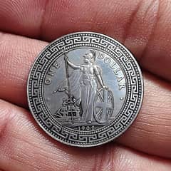BRITISH RULE 1902 ONE DOLLAR ANTIQUE SILVER COIN, OLD COIN, RARE COIN