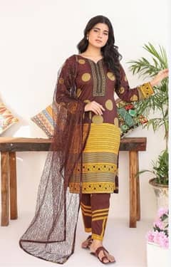 Rangoli 3 piece unstitched suit. Fabric Malai lawn.
