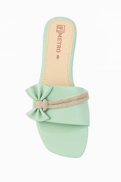 Mint Elegance Bow Slides