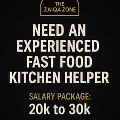 fast food helper chahiye fasy restaurant kitchen mein