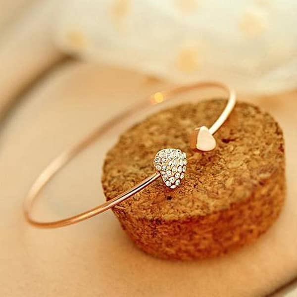 The Jewels Gallery Adjustable Golden Plated Crystal Double Heart Bowknot Bracelet for Women and Girls