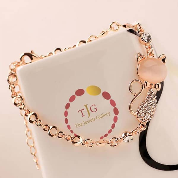 The Jewels Gallery Opal Cat Bracelet - Stylish Crystal Jewelry for Women, Rose Gold Gift Bracelet