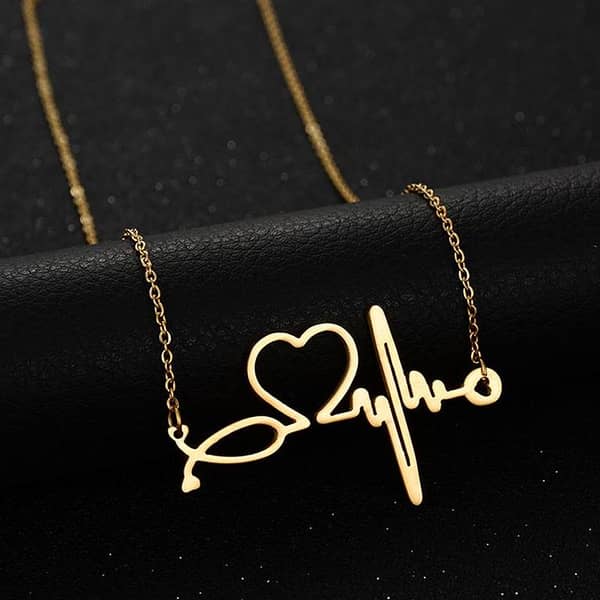 The Jewels Gallery Golden Metal Heartbeat Waves Medical Stethoscope Pendant Necklace for Women and Girls