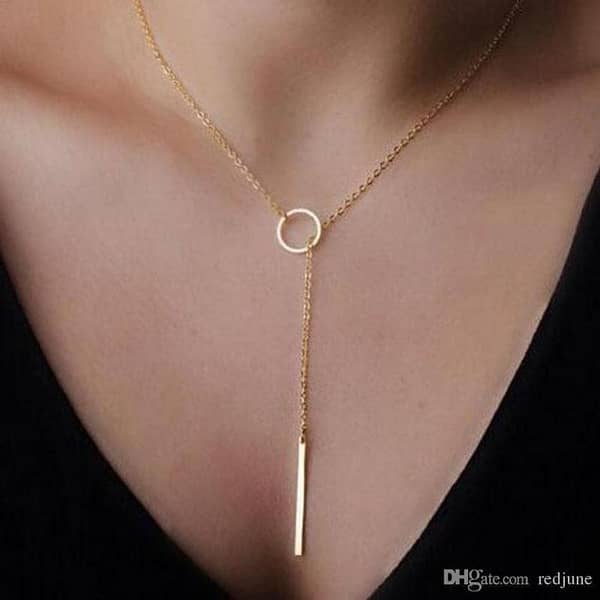 The Noor Gallery Gold Tone Bar Circle Lariat Necklace for Women and Girls - Elegant Chain Jewelry Gift