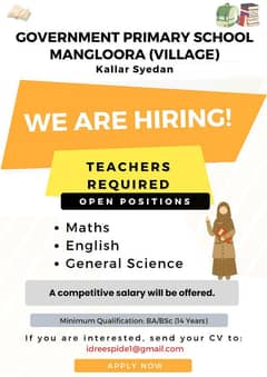 Teacher for Kindergarten/Nursery, Maths, English & General Science.