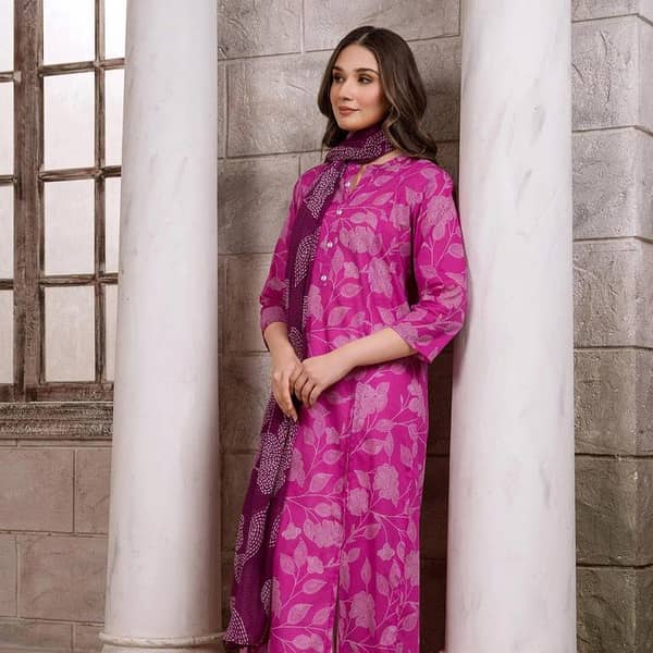 Ghazifabric Famza Series Blush Pink and Maroon Unstitch 2-Piece Linen Suit for Women and Girls (FM-4450-H23)