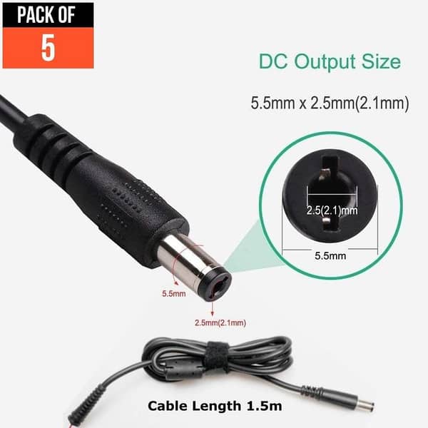 5-Pack Power Supply Plug Connector with 1.5m Cable DC 5.5 x 2.5mm | Shopikbuzz