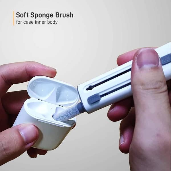 4-in-1 AirPods Cleaner Kit with Soft Brush, Keyboard Cleaner, Flocking Sponge and Cleaning Pen (White and Gray)