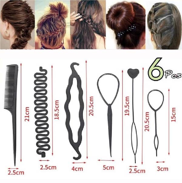 Set of 6 Hairstyle Braiding Tools and Hair Combs by KS