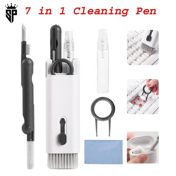 SP Dealz 7-in-1 Electronic Cleaning Kit for AirPods and Laptops with Soft Swipe Cleaner Pen, Key Puller, and Empty Spray Bottle (Multi-Color, Single Unit)