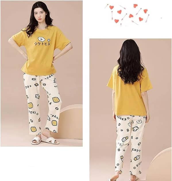 Women’s Nightwear Set: Love Print Pajama and Half Sleeve Jersey Top for Girls and Women, Comfortable Sleepwear and Loungewear