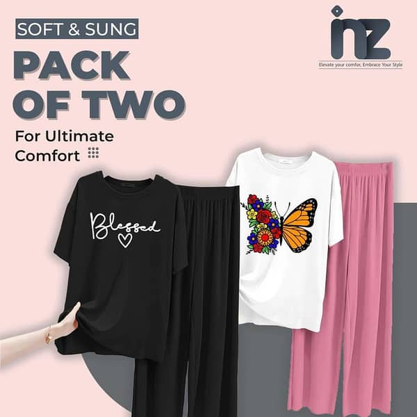 2-Pack Women's Nightwear Set - Love Print Pajama and Half-Sleeve Jersey Sleep Top for Girls and Women