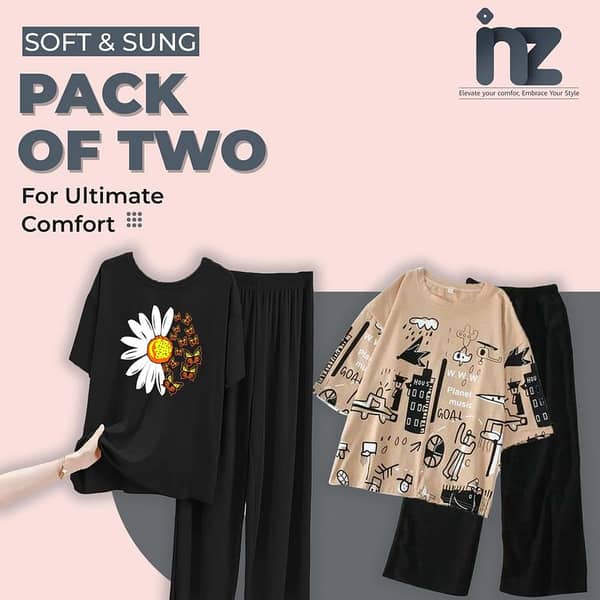 Set of 2 Women's Night Wear – Girls' Pajamas and Sleep Tees, Comfortable Sleepwear and Loungewear for Women and Girls