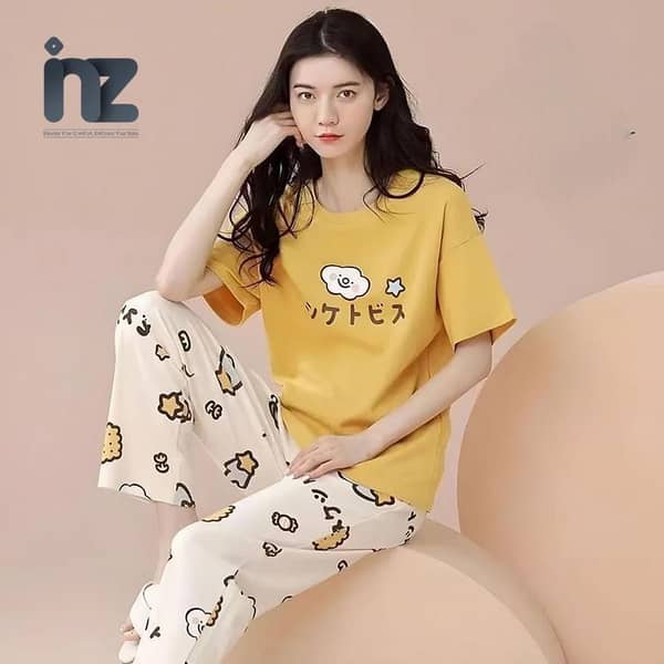 Women's Night Suit: Girls' Sleepwear Set with Pajama and Half Sleeve Jersey Top, Comfortable Loungewear for Sleeping