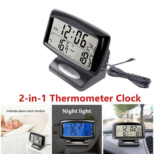 Dual Temperature Car Thermometer and Clock for Internal and External Use