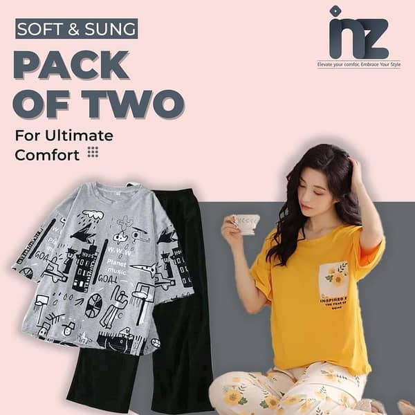Set of 2 Women's Nightwear: Pajama and T-Shirt for Girls, Comfortable Sleep Suit with Love Print, Ideal for Lounging and Sleeping