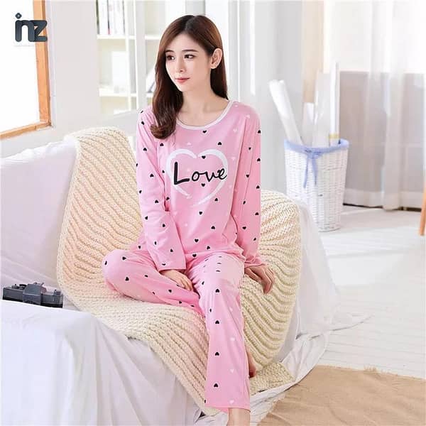 Women's and Girls' Night Suit with Love Print, Comfortable Pajama and Half Sleeve Jersey Sleepwear for Relaxing and Sleeping