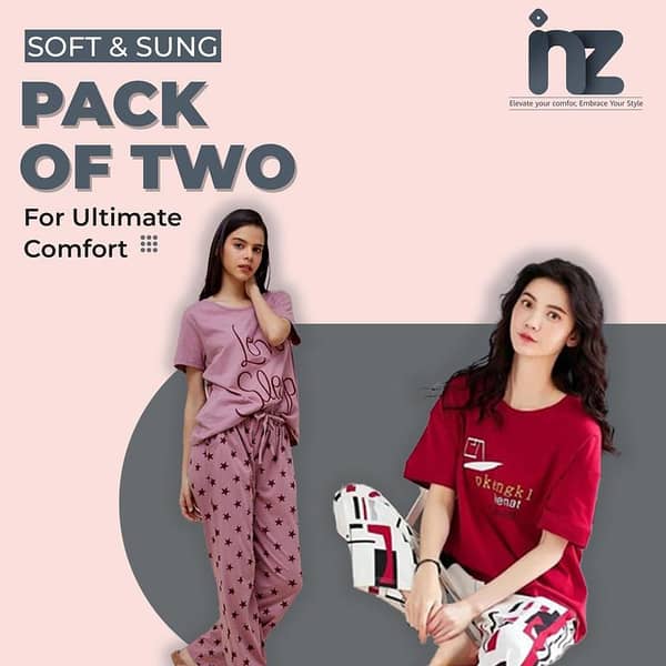 Set of 2 Women's Night Suits - Sleepwear for Girls and Women, Pajama and T-Shirt Loungewear, Comfortable Nightdress for Relaxation
