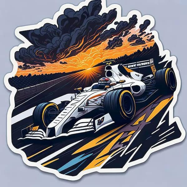 Formula One Car Sticker - 3 x 2 Inches - Art Stickers for Mobile Devices, Laptops, Diaries, and More