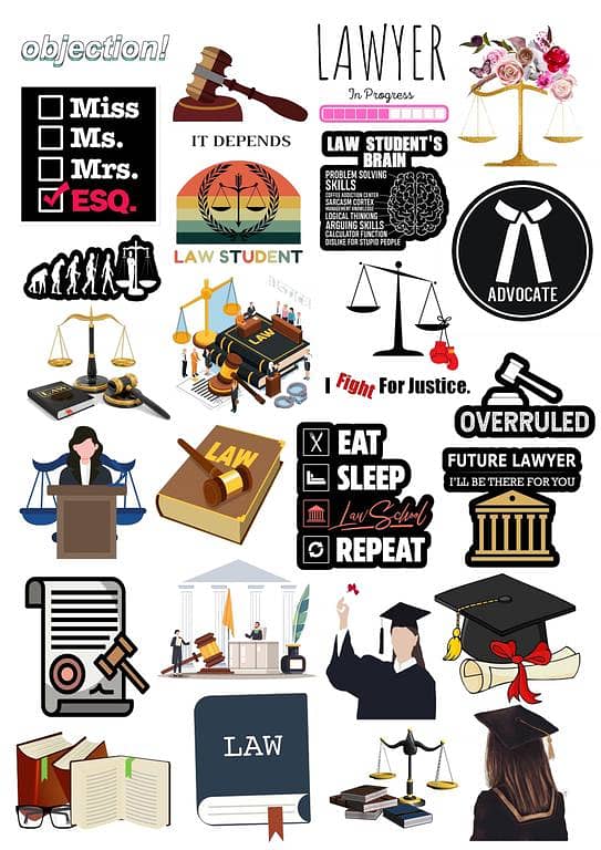 25 Cartoon Lawyer Stickers for Boys and Girls – 4 cm Stickers for Laptop and Skateboard