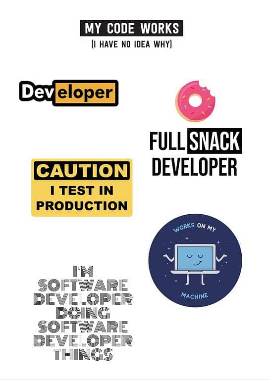 Set of 6 Developer Stickers - 3x2 inches for Laptops and Mobile Devices