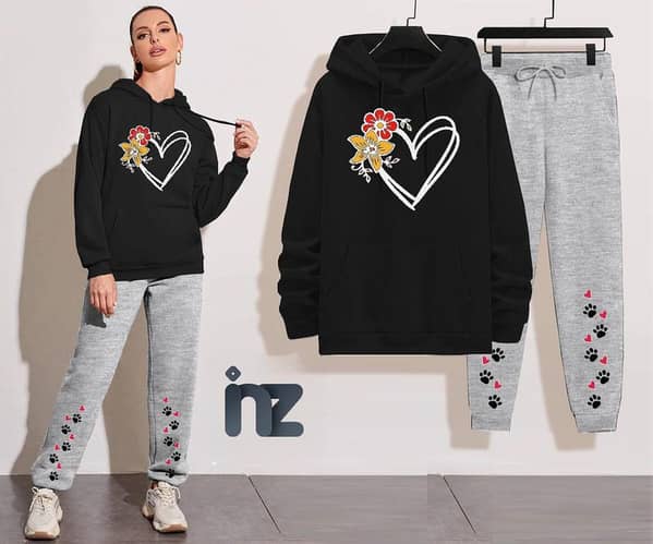 Girls and Women's Oversized Printed Hoodies and Trousers for Comfortable Winter Loungewear
