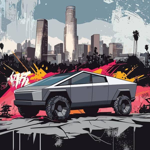 Tesla Cyber Truck Stickers - 3x3 inches - Pack of 2 for Cars, Laptops, and Mobile Covers
