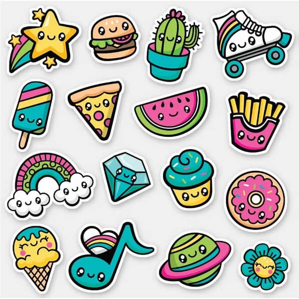 Pack of 16 Cute Doodle Stickers for Laptop and Mobile - Ideal for Decorating Your Items