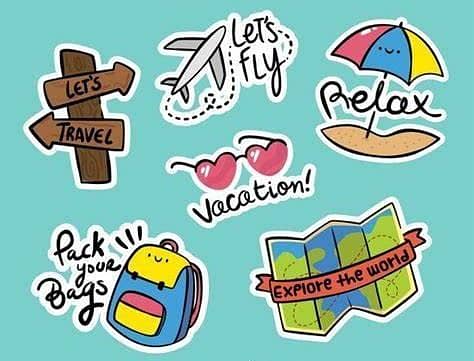 Set of 6 Travel Stickers for Laptop and Mobile - 4 to 5 cm Each - Ideal for Journals and Crafting