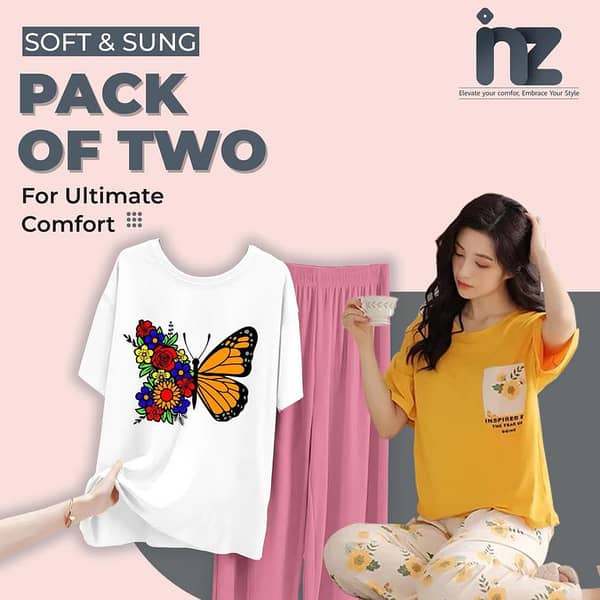 Set of 2 Women's Night Suits - Sleepwear for Girls and Women, Pajama and T-shirt Loungewear, Comfortable Night Dress