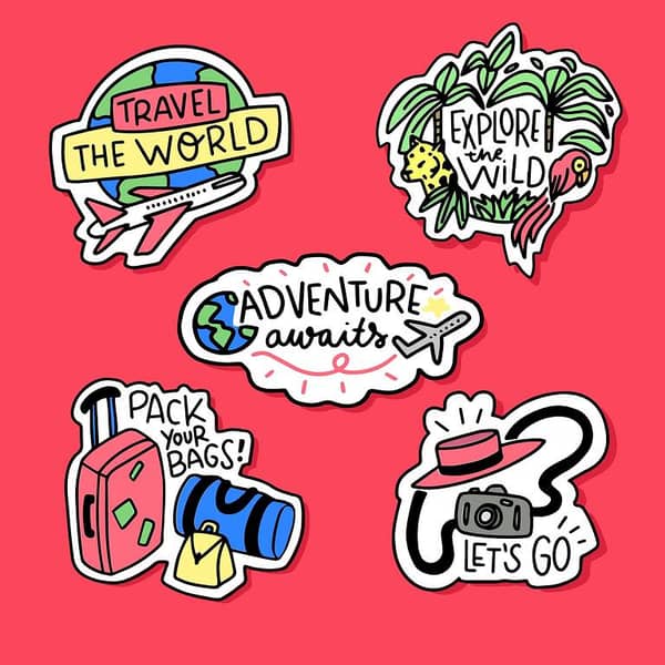 Mix Sizes Travel Stickers for Laptop and Mobile - Pack of 5 (2 to 3 Inches Each)
