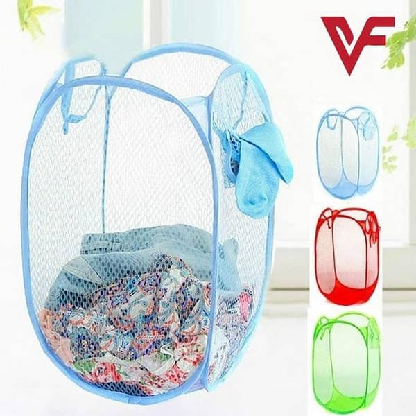 Medium Foldable Mesh Laundry Basket by Pop Up - MultiColor Cloth Storage and Washing Bag
