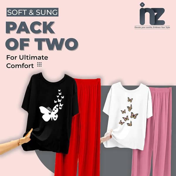 Set of 2 Women's Night Wear: Pajama and T-Shirt Sleepwear for Girls, Comfortable Loungewear and Sleep Dress, Ideal Night Dress for Women