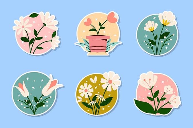 Set of 6 Floral Stickers for Laptop and Mobile - Aesthetic Flower Stickers for Personalizing Your Items - Size 5-6 cm Each