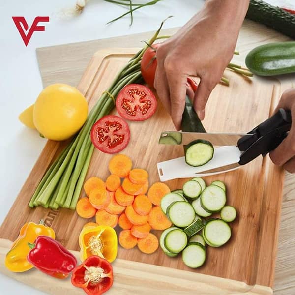Clever Cutter 2-in-1 Food Chopper and Kitchen Scissors - Replace Knives and Cutting Boards with Stainless Steel Utility Cutter