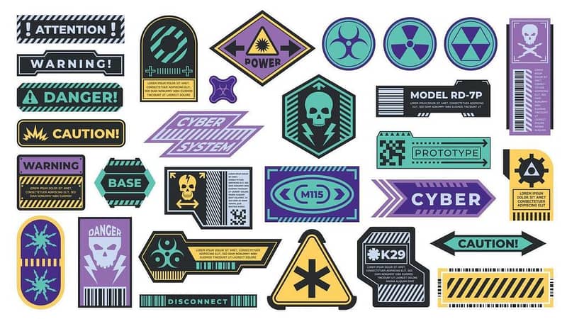 Pack of 29 Sci-Fi Stickers for Laptop - Geometric Designs with Futuristic Shapes (Size: 3 to 4 cm)