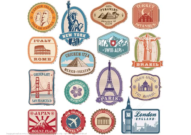 Travel Sticker Set of 16 for Laptops and Mobile - 2 to 3 Inches Each - Includes Journal and DIY Stickers