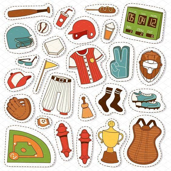 Cartoon Baseball Stickers - Fun Aesthetic Art Stickers for Mobile Devices - 27 Pack with 2 Inch x 2 Inch Stickers