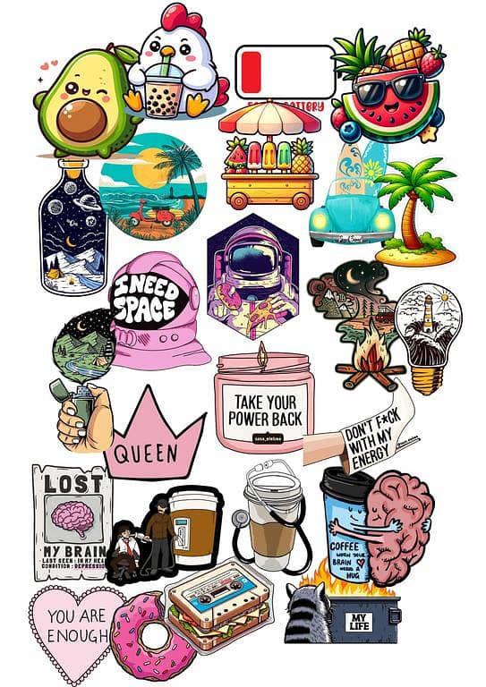 Set of 25 Aesthetic Art Stickers for Mobile, Laptop, Diary, and More - NASA, Adventure, Coffee, and Funny Designs - Each Sticker Size: 2 Inches x 2.5 Inches