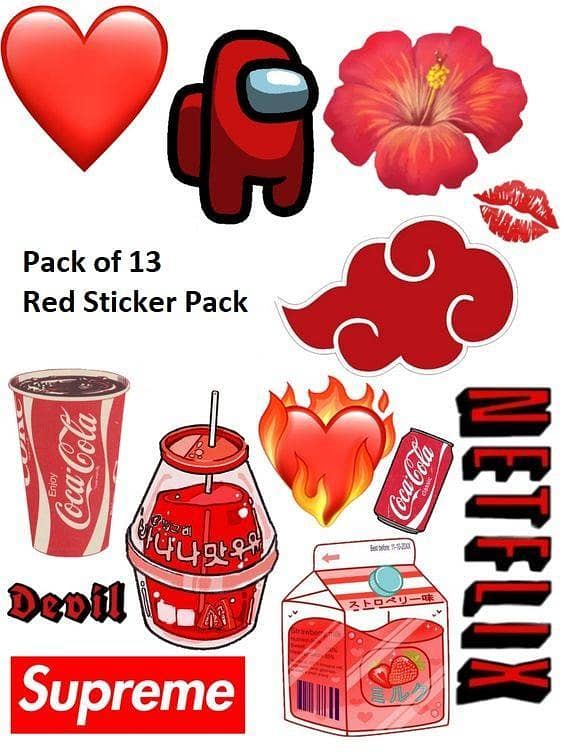 13-Piece Red Style Girl Stickers for Guitar, Skateboard, Laptop, and Graffiti