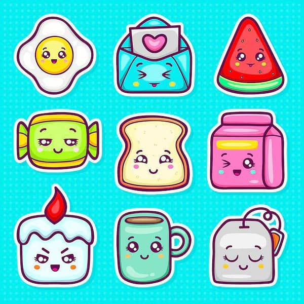 Kawaii Hand Drawn Doodle Sticker Icons - Pack of 9 for Laptop, Mobile, and More