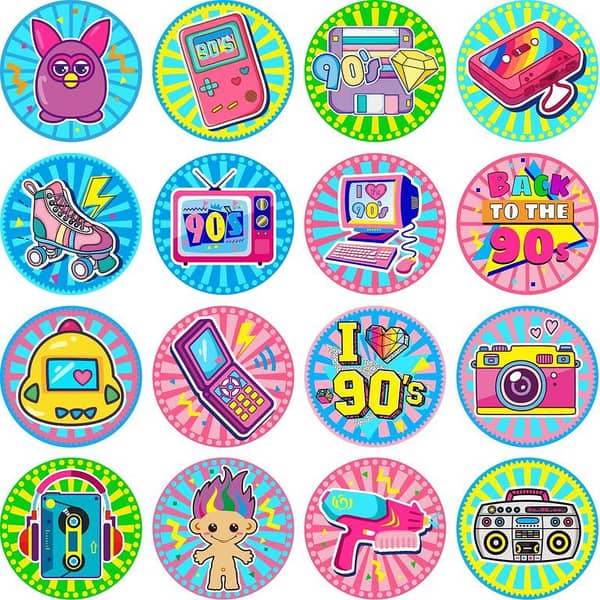 Pack of 16 Nostalgic Laptop Stickers - Sizes from 1 to 2 Inches