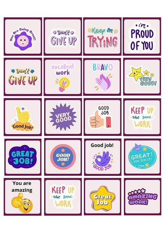 20-Pack of Motivational Classroom Stickers for Teachers - Positive Cards for Kids - Decorative Aesthetic Art Stickers for Laptops, Phones, and More - 3-6cm