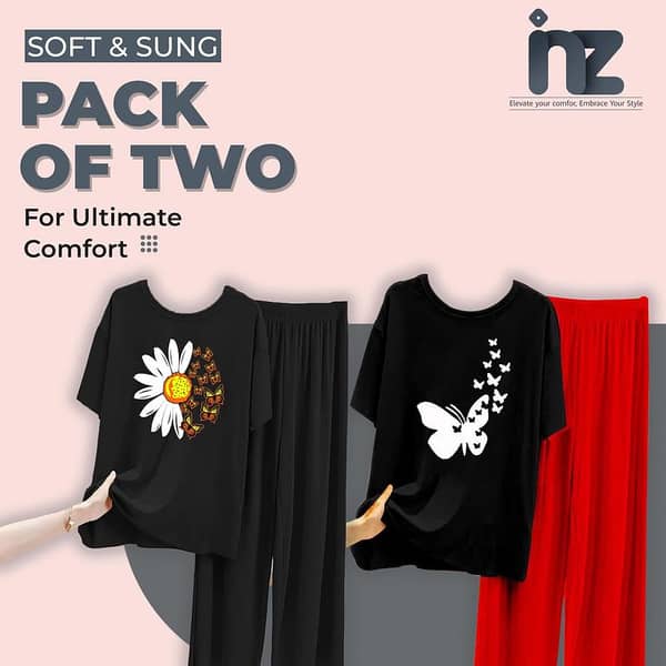 Set of 2 Women's Nightwear: Pajama and T-Shirt Sleep Suit for Girls, Comfortable Loungewear with Love Print, Ideal for Sleeping and Relaxing