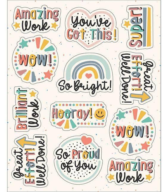 Pack of 12 Motivational Stickers for Classroom - Teacher Reward Stickers for Kids - Decorative Stickers for Laptops, Diaries, and More